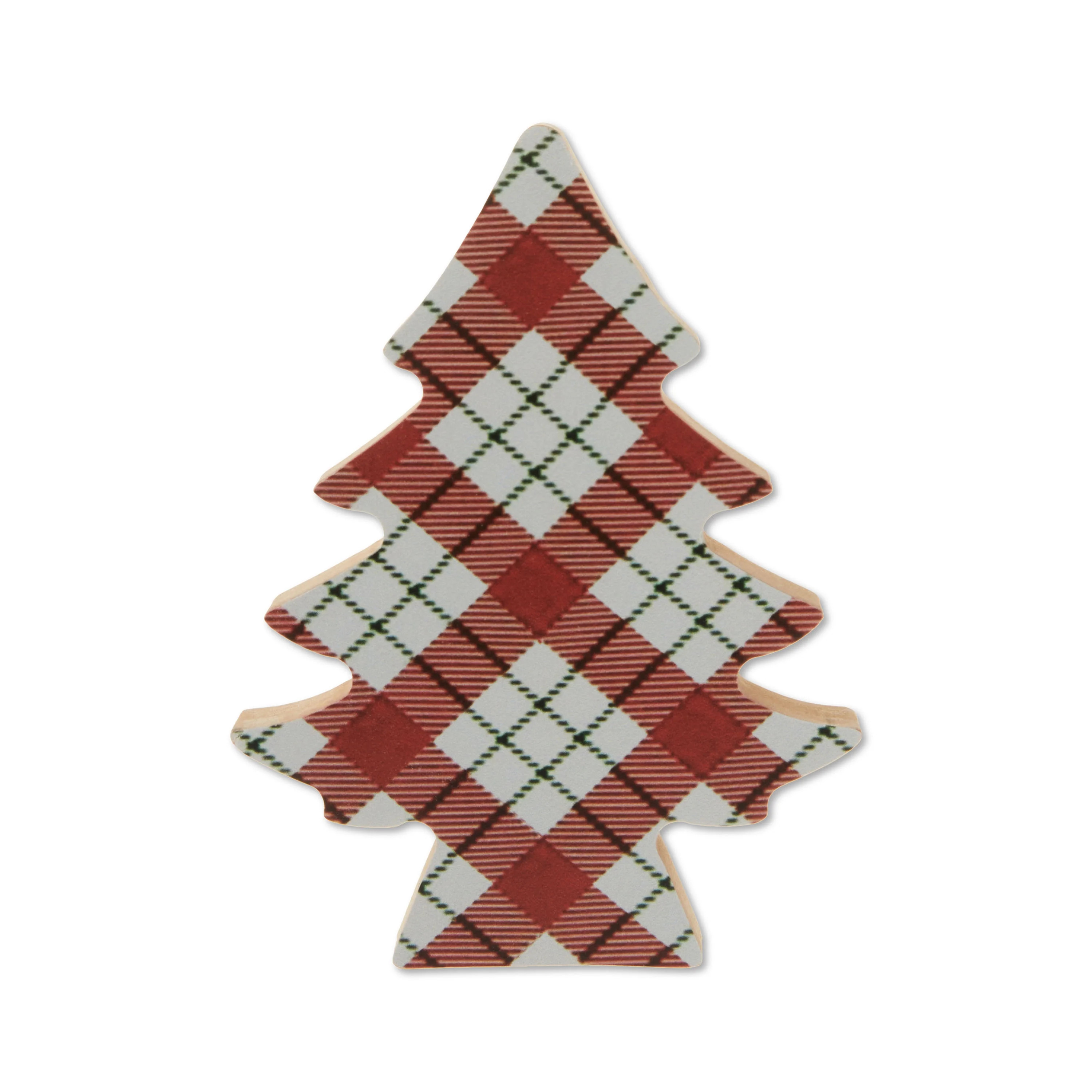 Wood Plaid Christmas Tree Tabletop Decoration, Red and White, 6", by Holiday Time | Walmart (US)