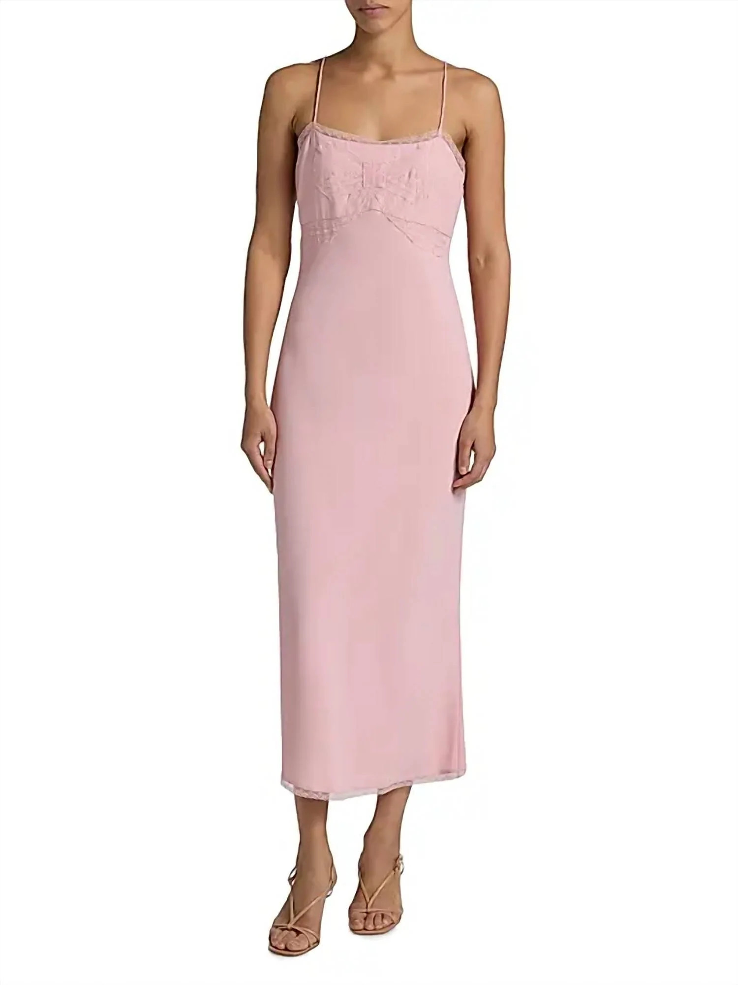 Isolis Lace Bow Crepe Midi Dress In Pink | Shop Simon