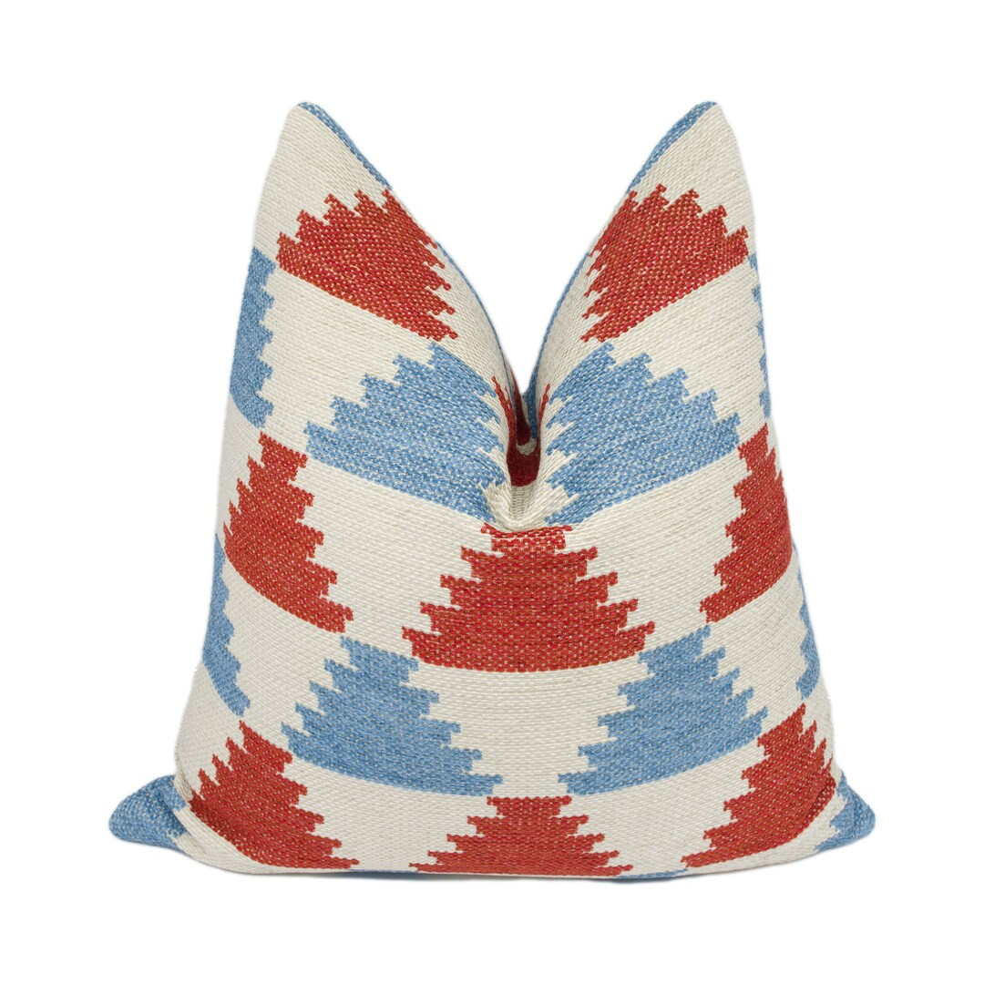 Jane Churchill Ira Red / Blue Heavyweight Woven Geometric Cushion Cover Handmade Throw Pillow Des... | Etsy (US)