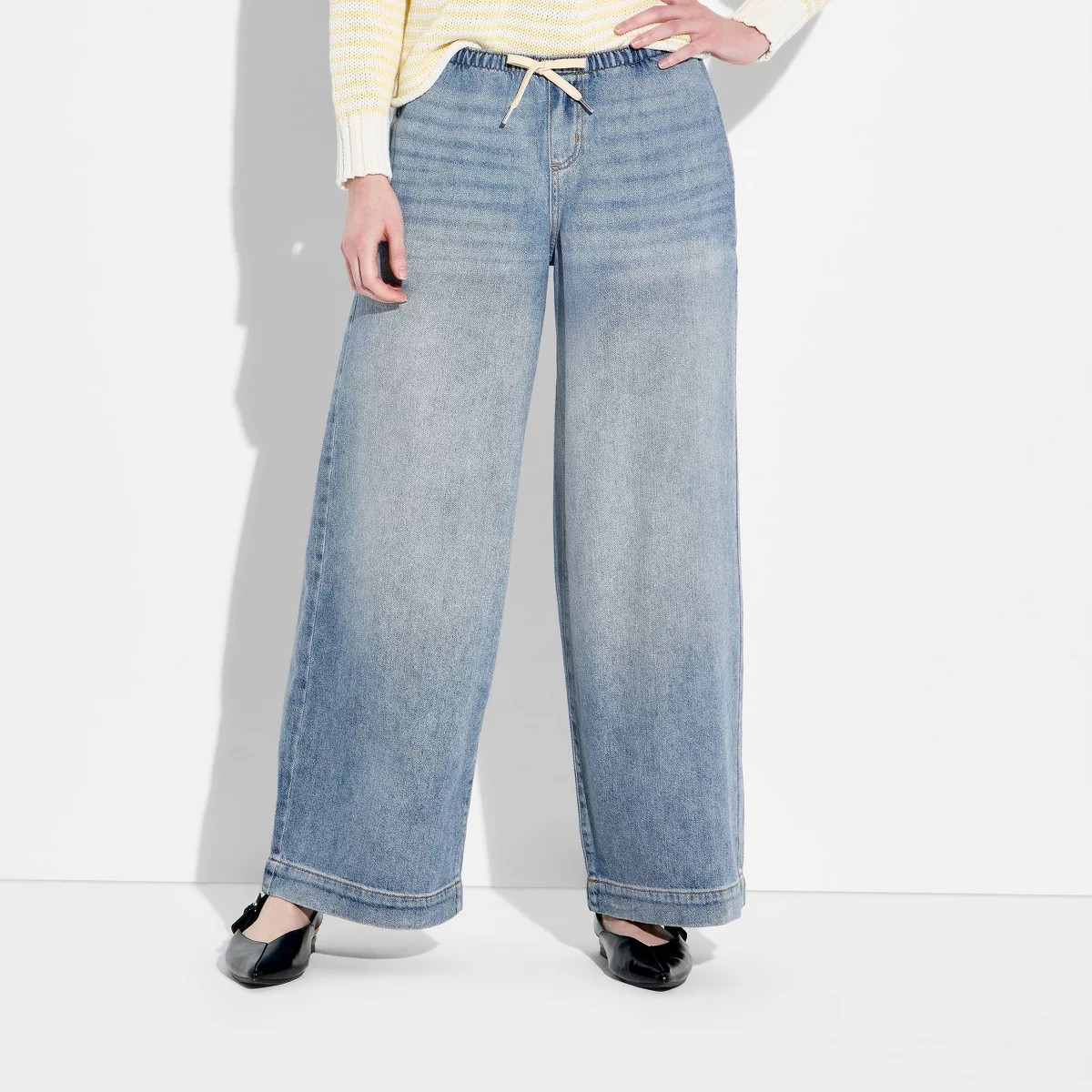 Women's Mid-Rise Baggy Leg Easy Pull-On Jeans - Wild Fable™ Light Wash XS | Target