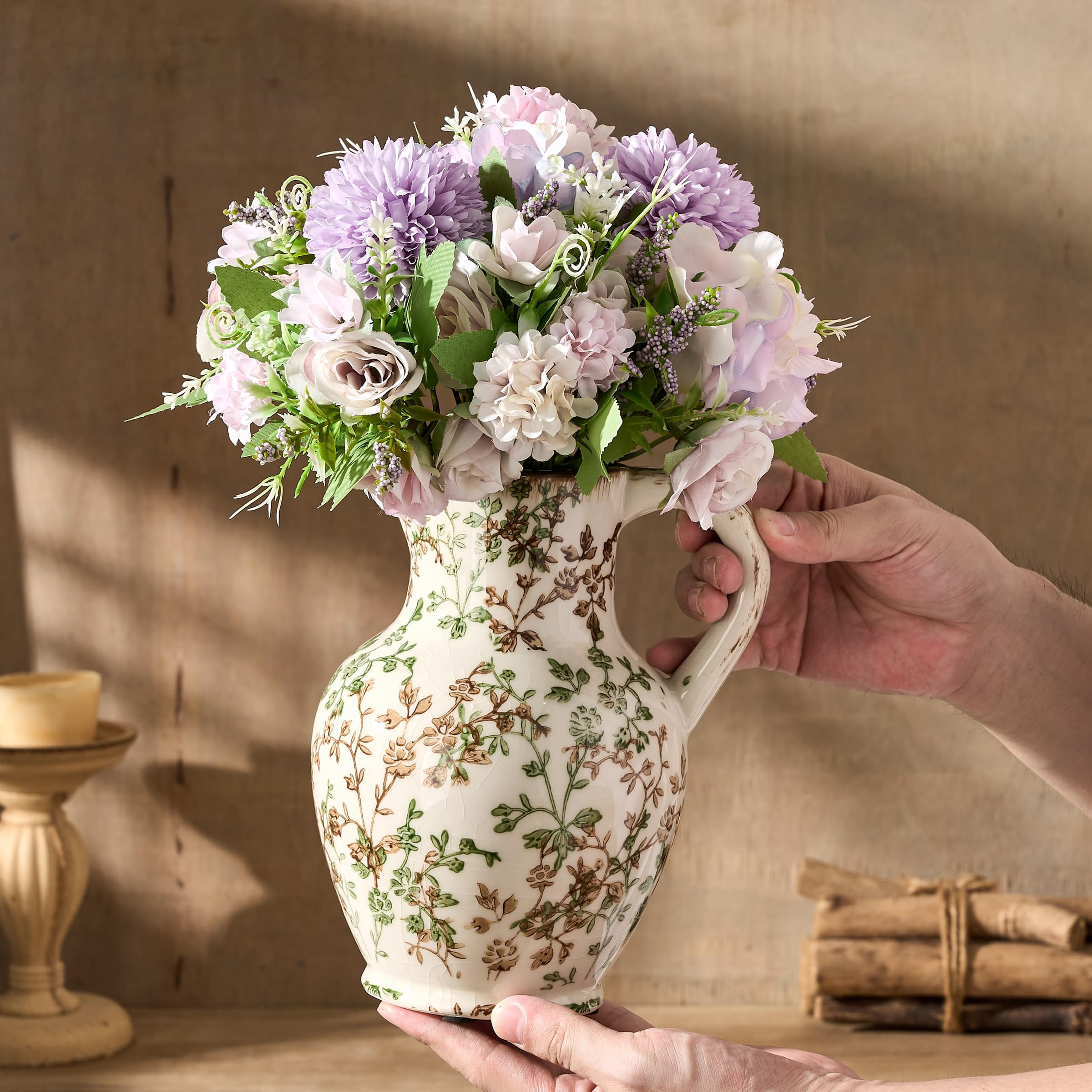 SIDUCAL Ceramic Rustic Farmhouse Vase with Handle, Terracotta Vase, Minimalist Decorative Vases f... | Amazon (US)