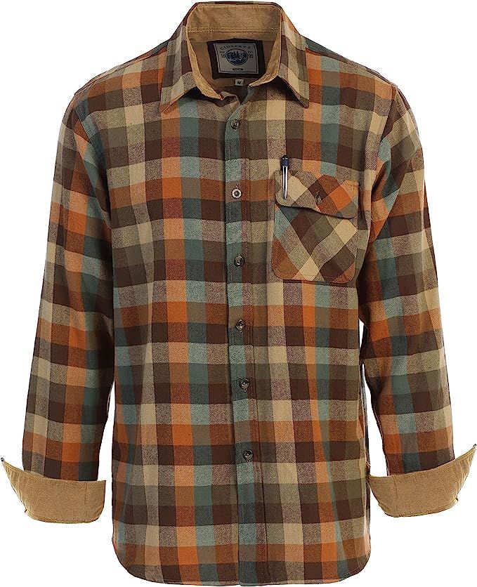 Gioberti Men's 100% Cotton Brushed Flannel Plaid Checkered Shirt with Corduroy Contrast | Amazon (US)