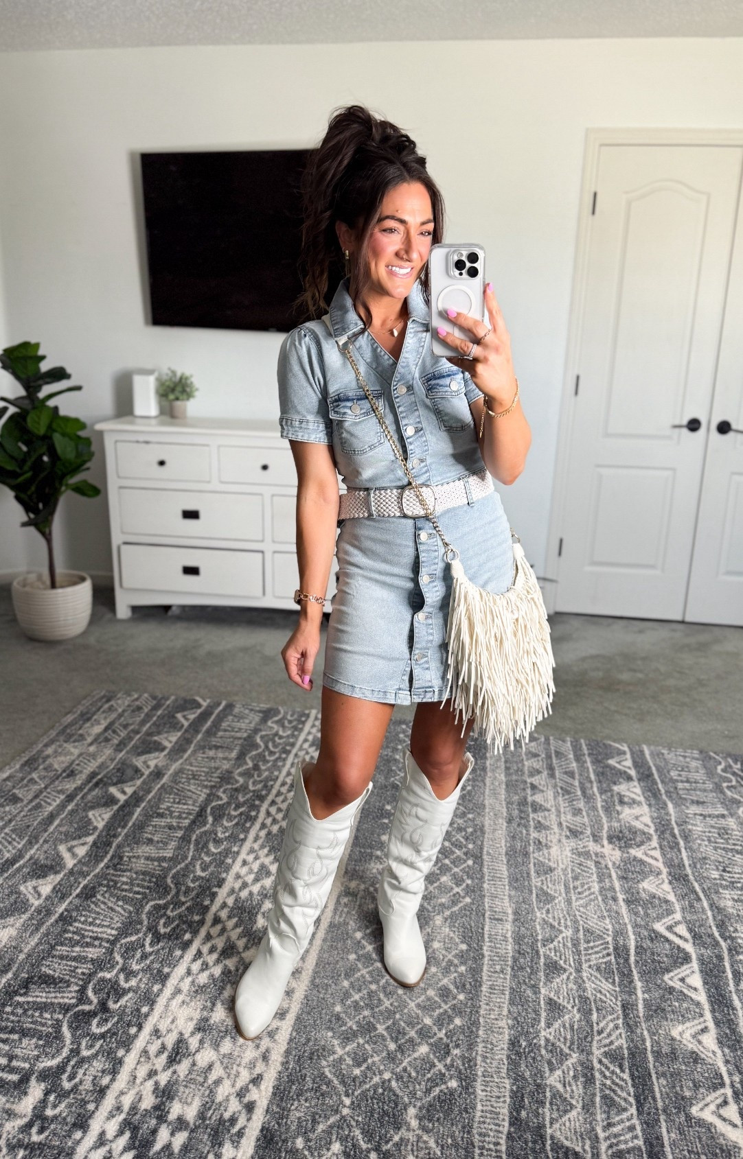 Country concert outfit! This denim dress is from Walmart and under $25!! So good! Soft and stretchy with belt loops and back pockets 👌 tts size up half in the boots

#LTKStyleTip #LTKSeasonal #LTKFindsUnder50