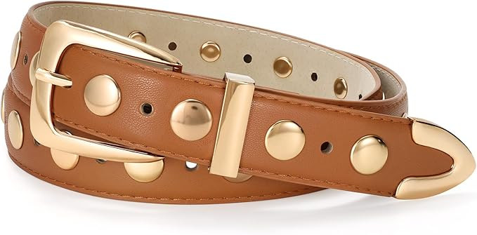 JASGOOD Women Leather Belt Fashion Studded Belt Ladies Punk Belt Vintage Leather Belt for Jeans D... | Amazon (US)