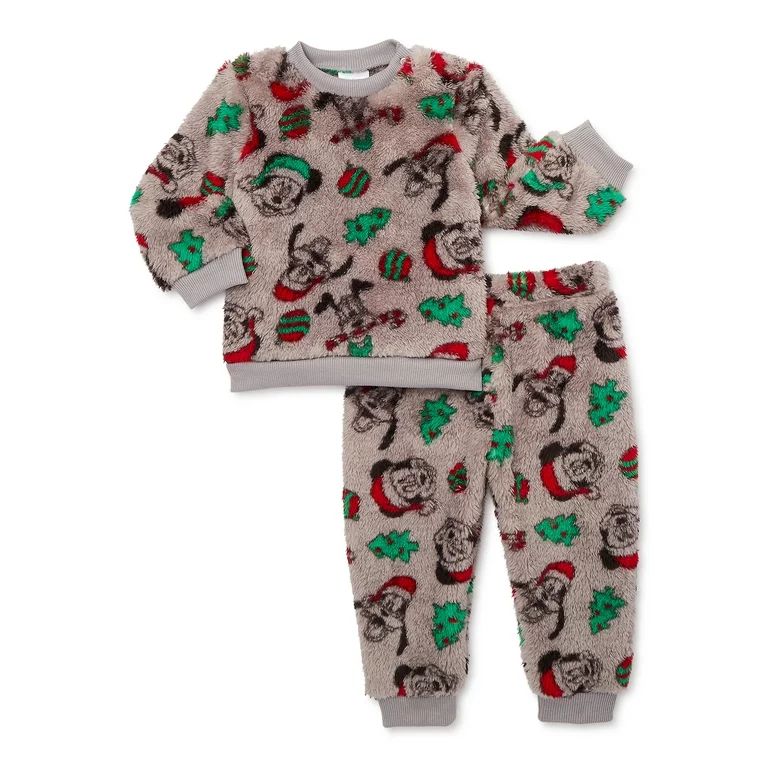 Mickey Mouse Baby and Toddler Christmas Faux Sherpa Top and Joggers Set, 2-Piece, Sizes 0/3M-5T | Walmart (US)