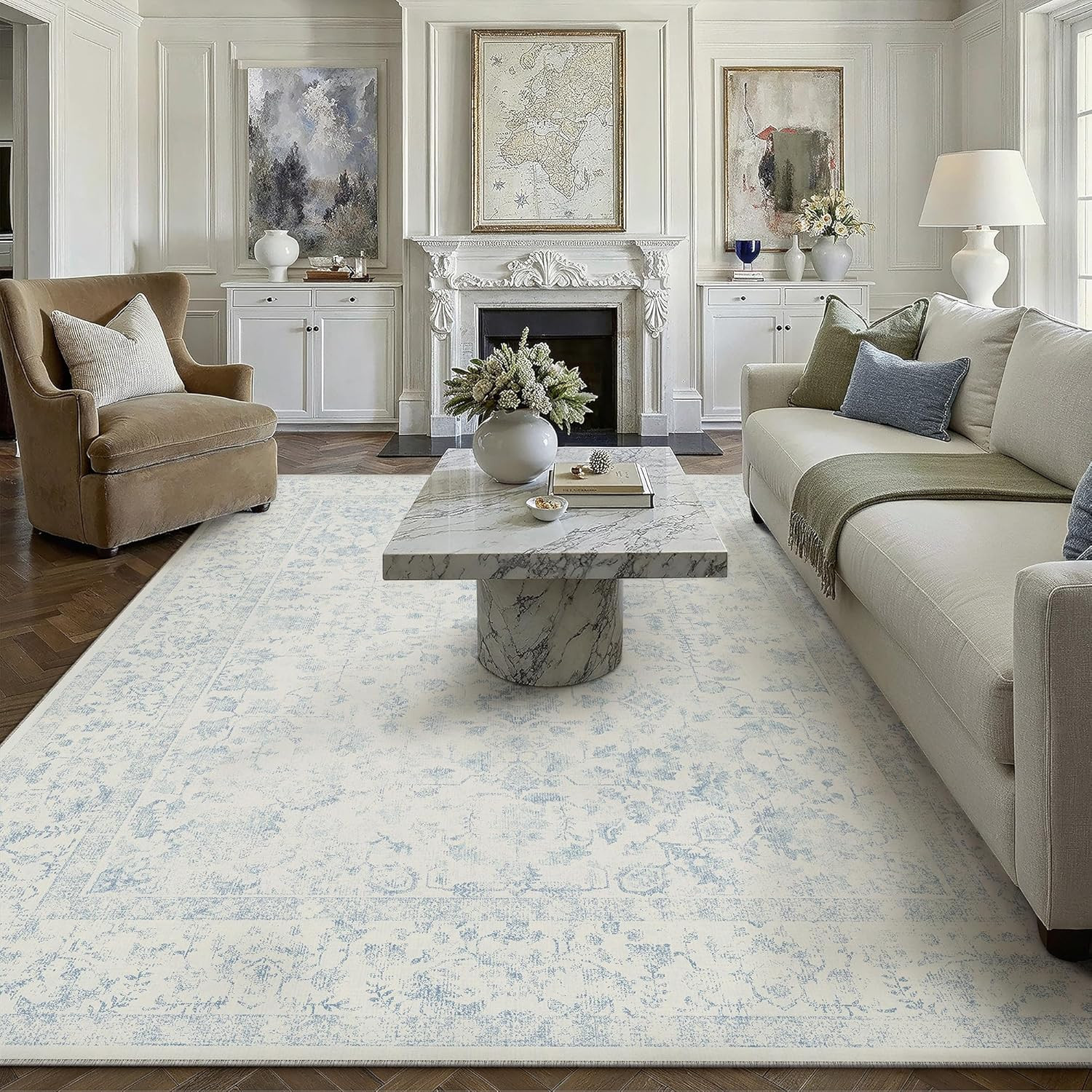 8x10 Blue Area Rug Washable Non Slip Large Vintage Living Room | Amazon (US)