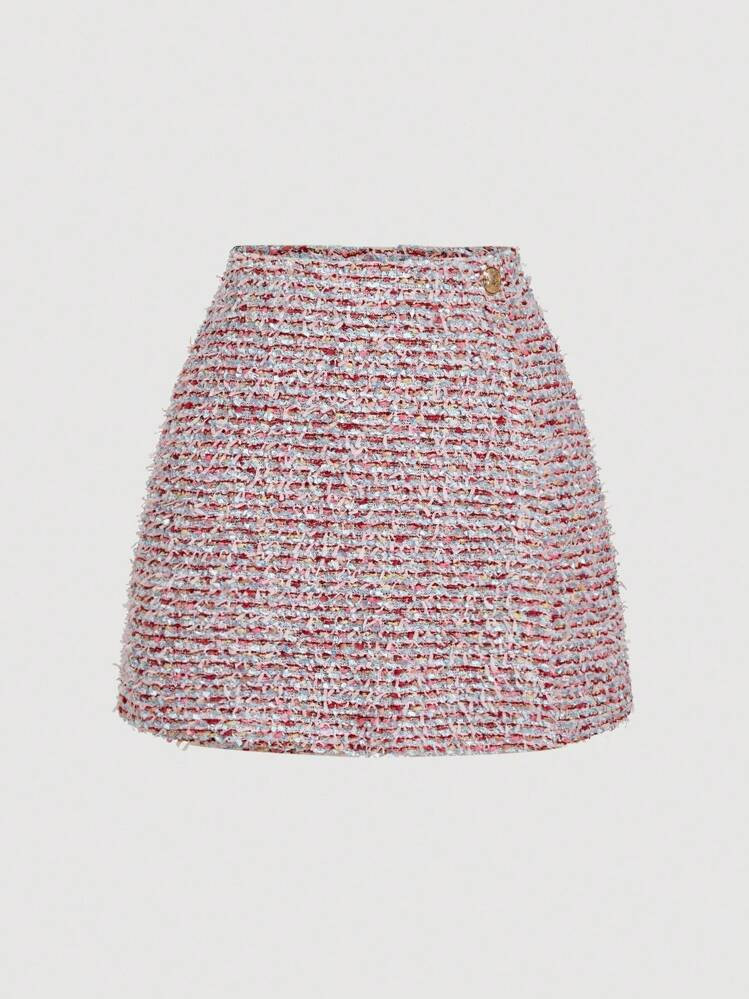 SHEIN MOD Women Pink & Purple Tweed A-Line Skirt For Autumn | SHEIN