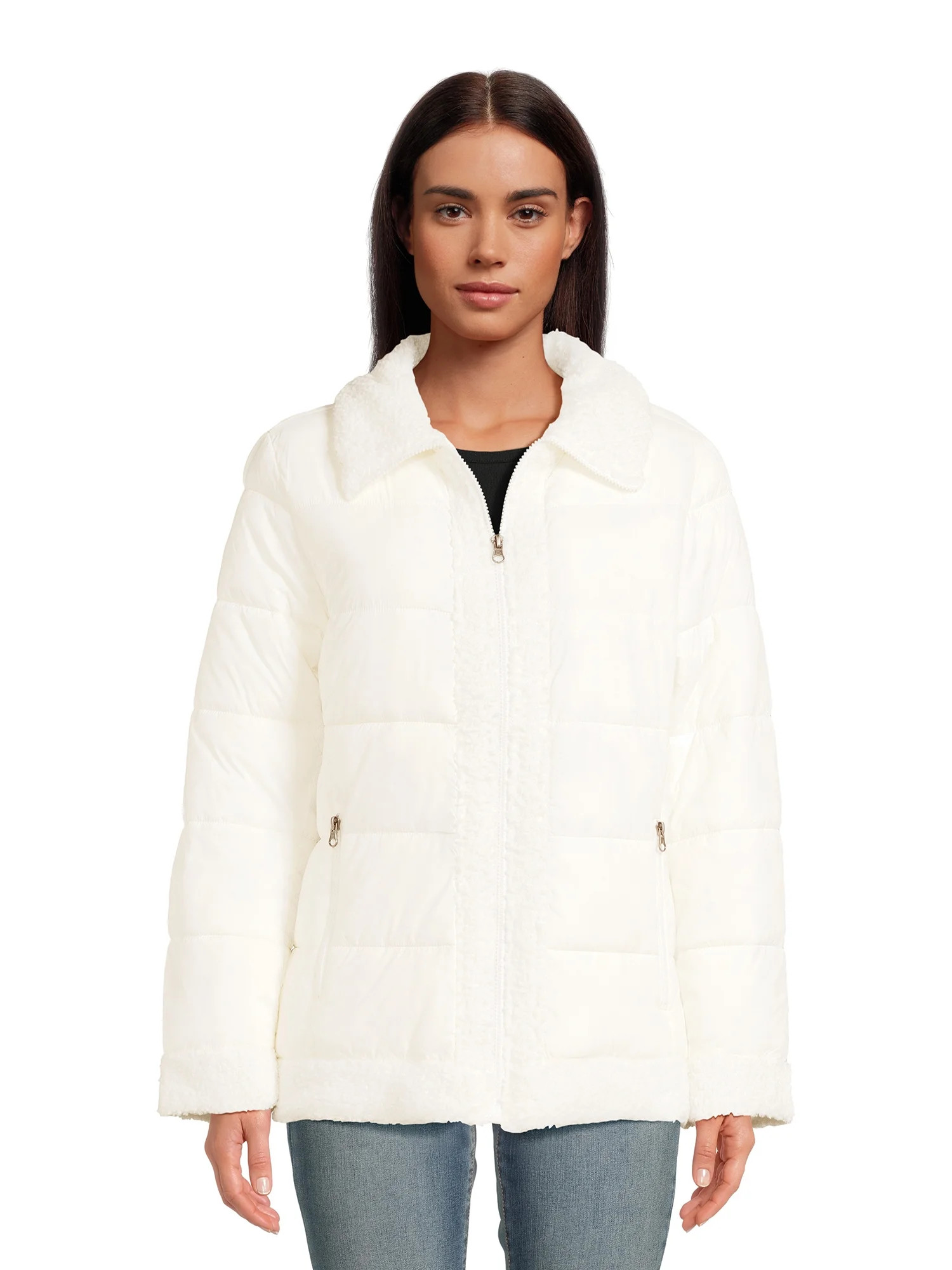 Alyned Together Women's Faux Sherpa Puffer Jacket, Sizes S-3X - Walmart.com | Walmart (US)