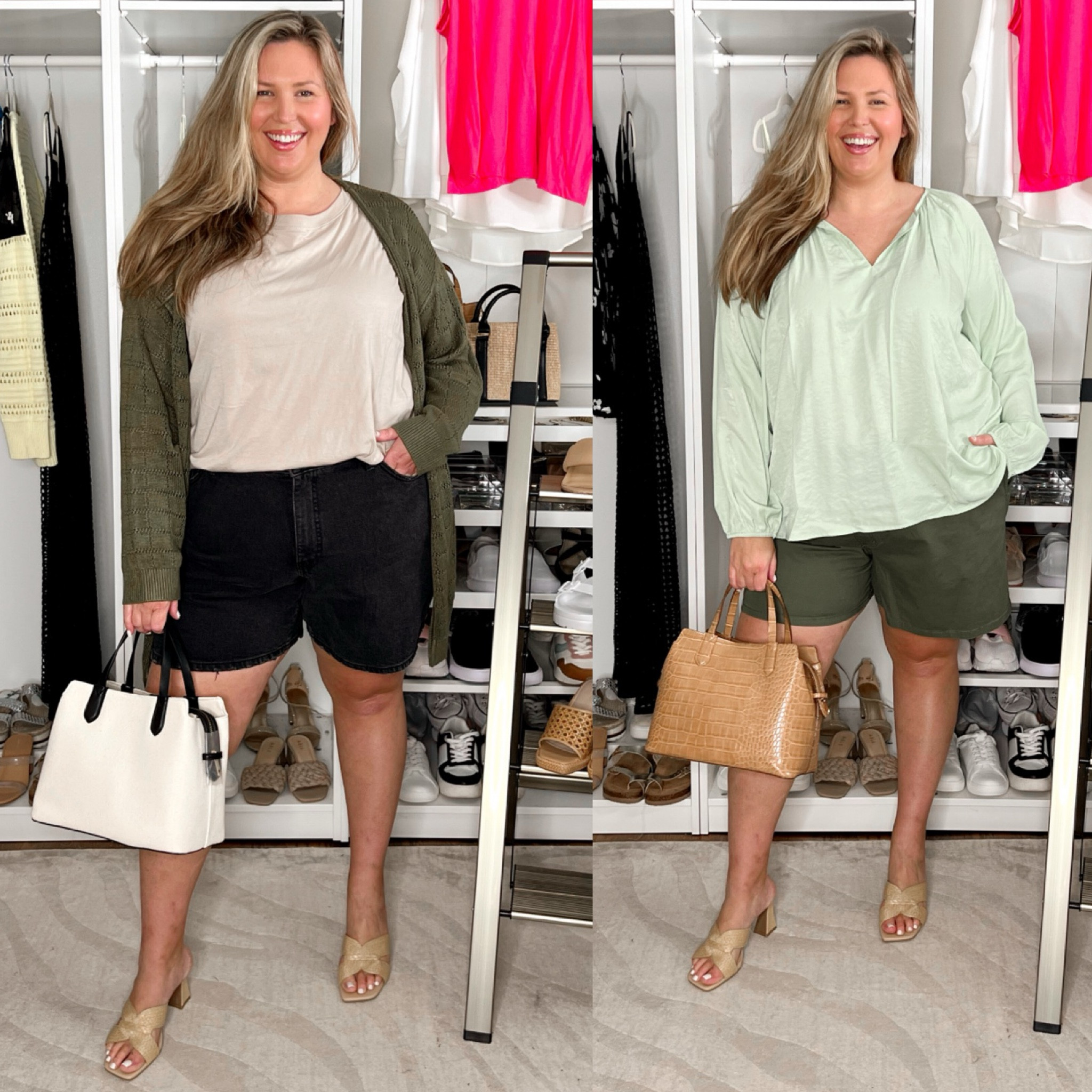 Target outfits with shorts!! Loooove what I ended up putting together!! 
1. Shorts run small, size up there isn’t any stretch! I’m in the 20! Tops run true to size 2X
2. These shorts run generous, but I would still get your regular size if you have an apron belly! I’m in 2X, top is 1X - runs generous! 