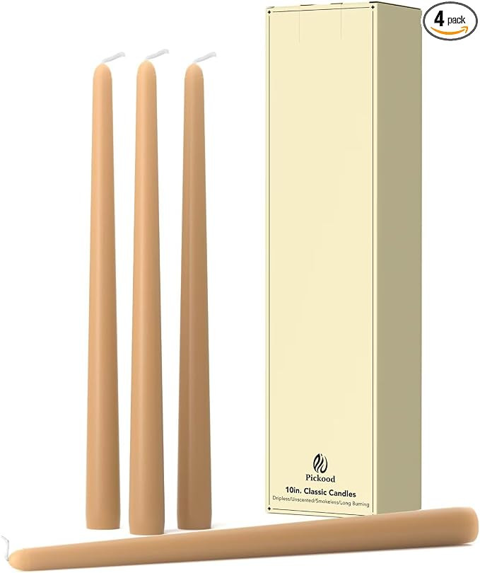 10-Inch Tall Dripless Taper Candles Set of 4 - Beige Tapered Candles, Perfect for Christmas - Smo... | Amazon (US)