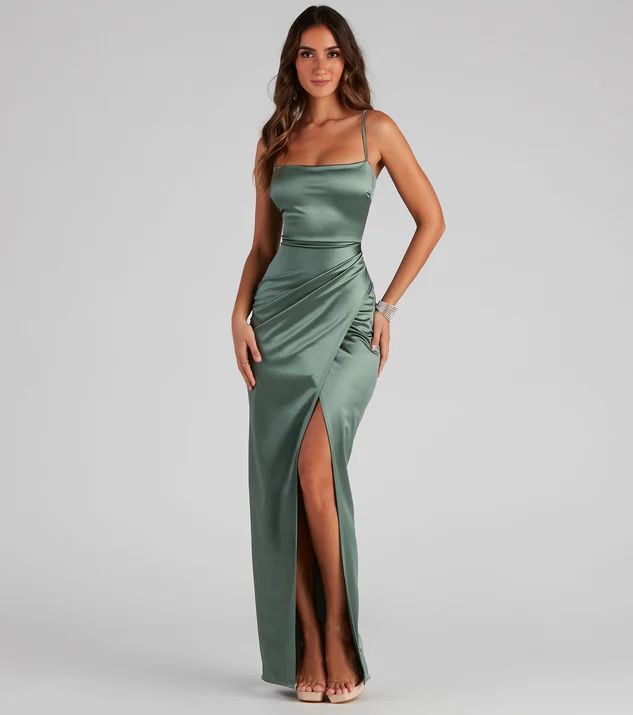 Mayra Formal Satin Slit Long Dress | Windsor Stores