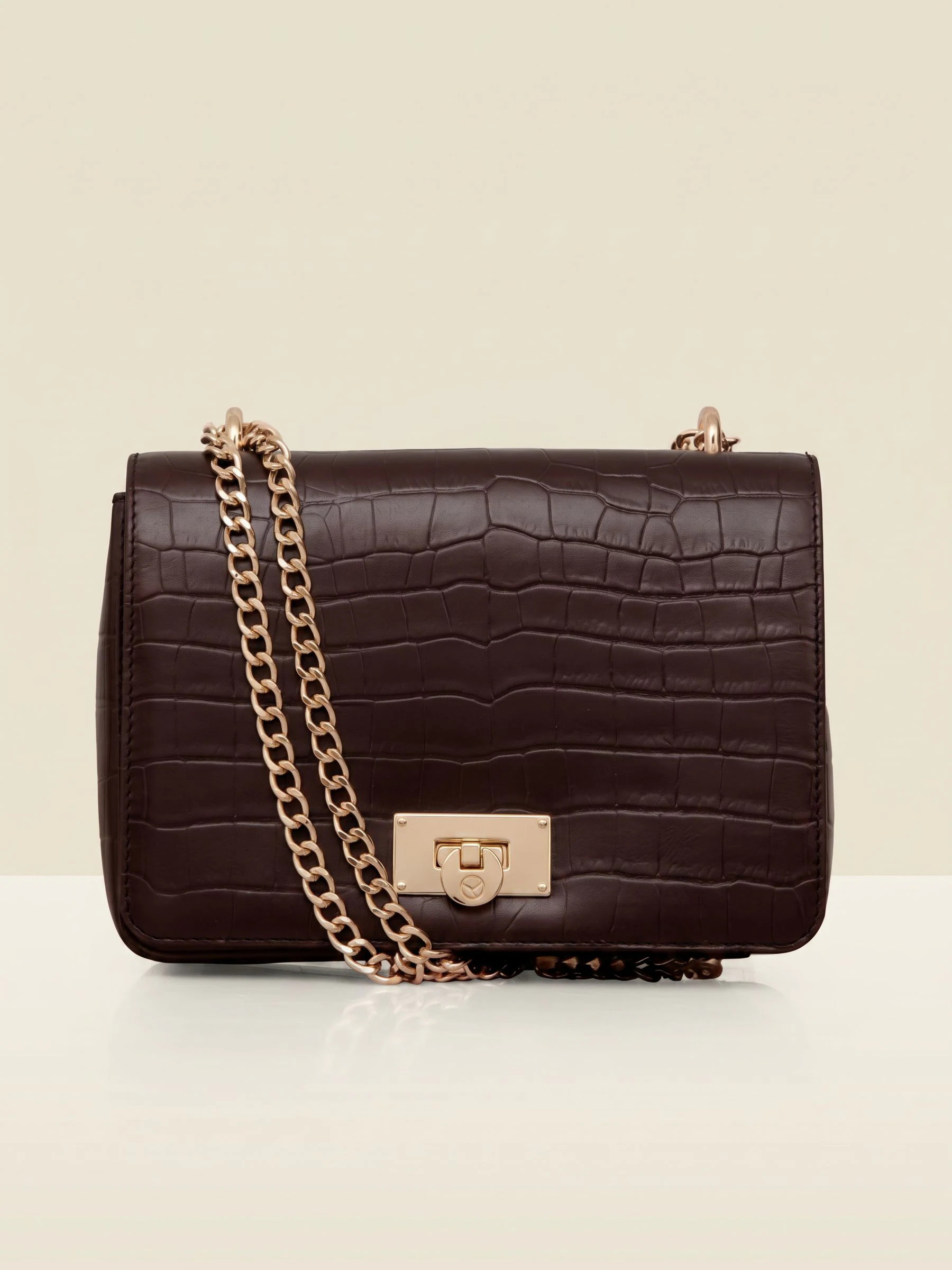 Sosandar Sosandar Brown Leather Croc Shoulder Bag | Next US
