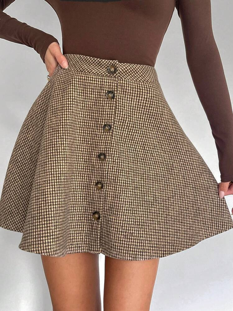 Siren Gaze A-Line Mini Skirt For Women, New Vintage Checkered Pattern, Classic Color Scheme,Autumn/Winter | SHEIN