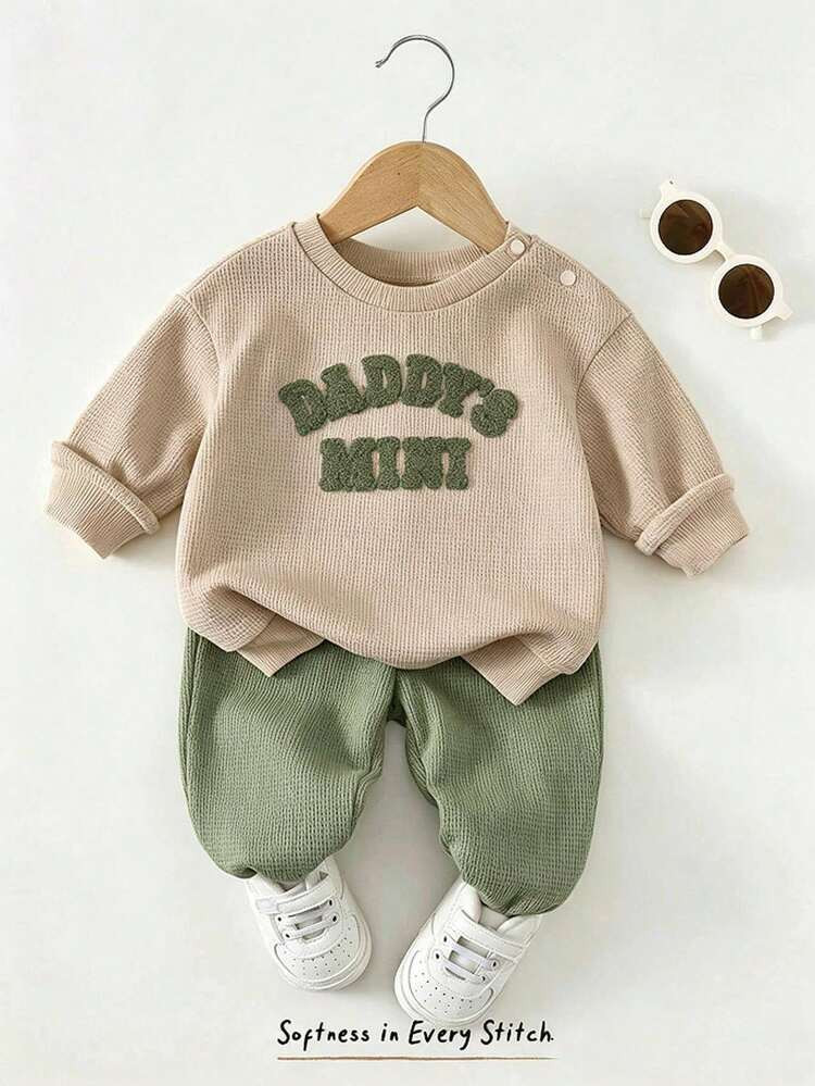 Cozy Pixies Kids Newborn Cute Outfit Set, Letter Embroidery DADDY'S MINI, Adorable Casual Daily W... | SHEIN