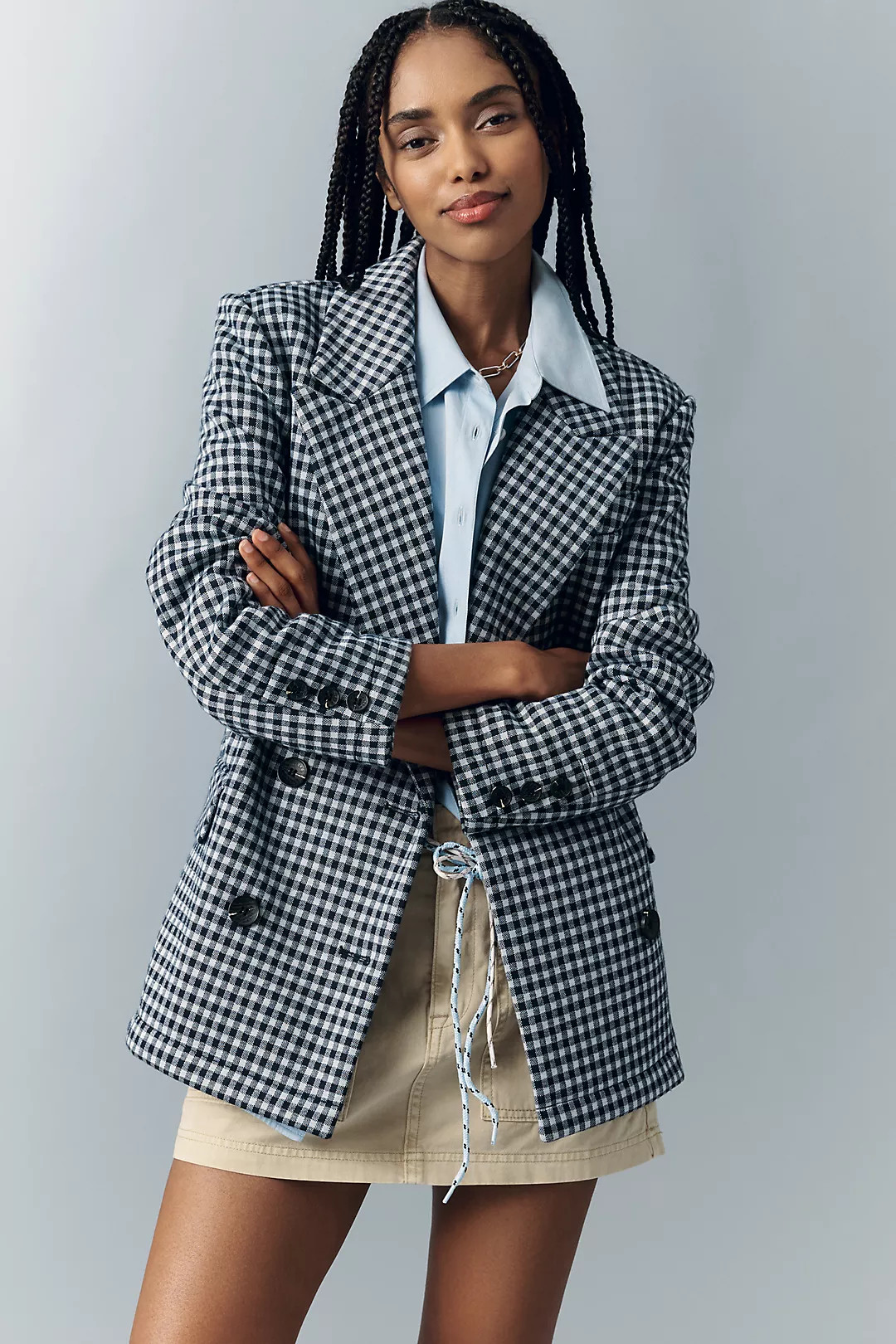 Avec Les Filles Double-Breasted Knit Plaid Blazer | Anthropologie (US)