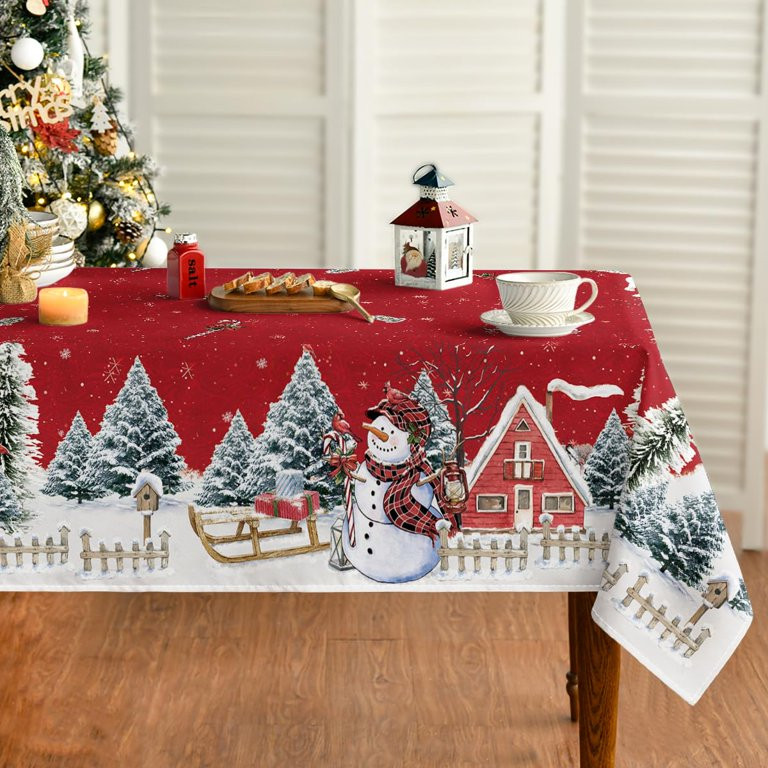 Smile Snowman House Christmas Trees Winter Tablecloth 60 x 84 Inch, Red | Walmart (US)