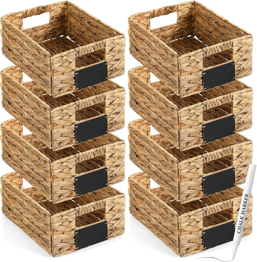 Nitial 8 Pcs 12 x 9 x 5 Inch Wicker Storage Basket, Rectangular Water Hyacinth Storage Baskets fo... | Amazon (US)