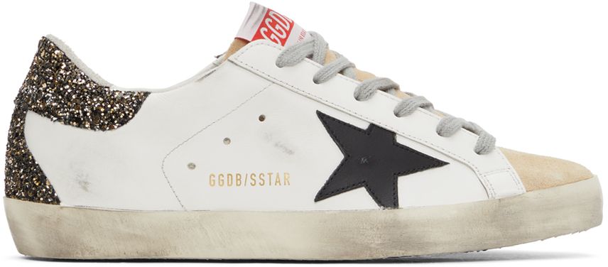 White & Gold Glitter Super-Star Sneakers | SSENSE