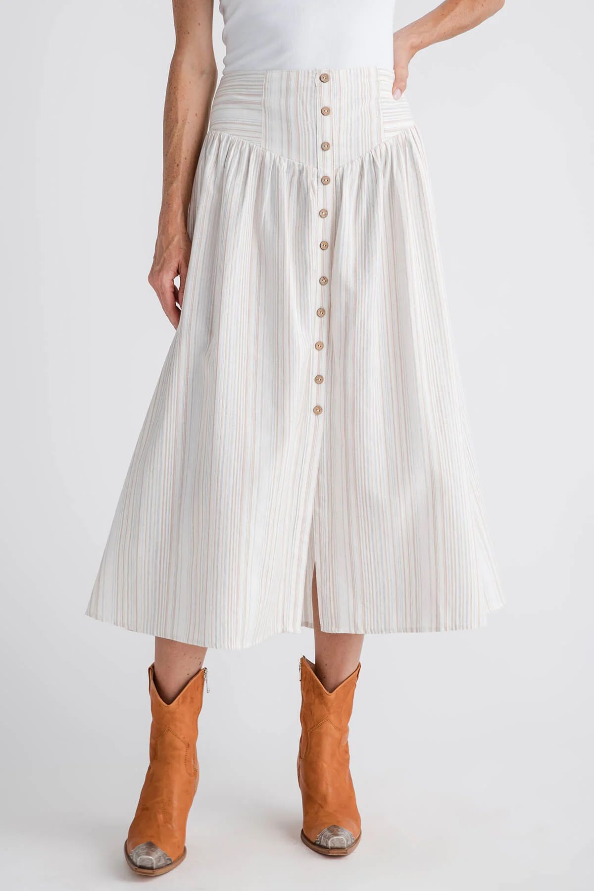 Hem &amp; Thread Button Front Striped Midi Skirt | Social Threads