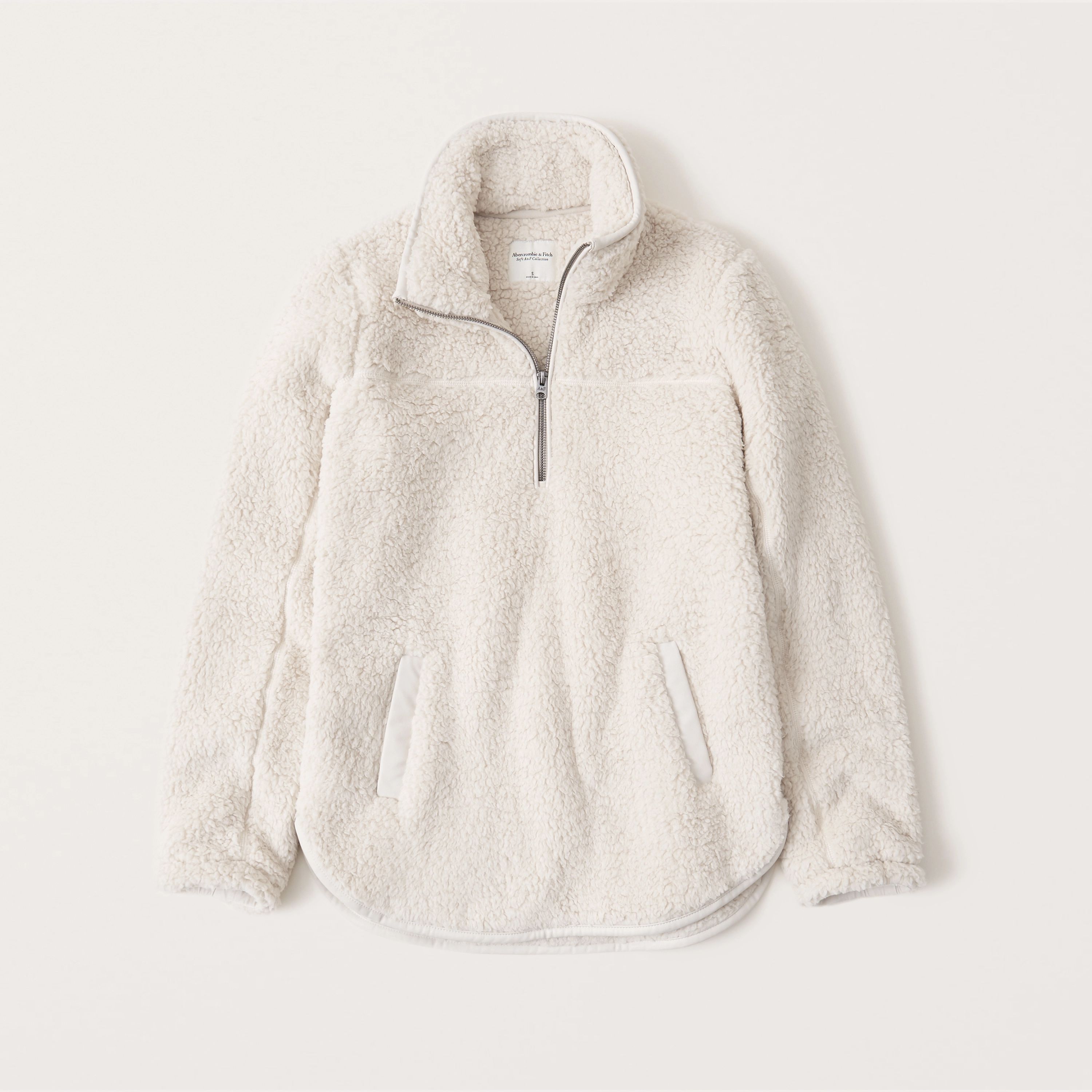 Sherpa Half-Zip Faux Leather-Trim Sweatshirt | Abercrombie & Fitch (US)