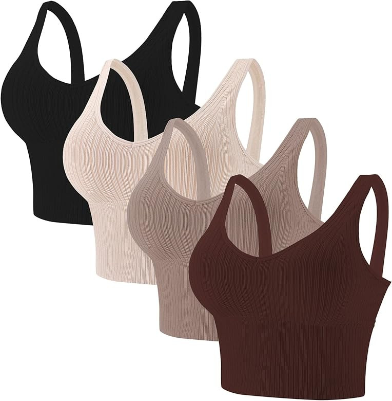 Eleplus 4 Pieces Comfy Cami Bra for Women Crop Top Yoga Bralette Longline Padded Lounge Bra Pack of  | Amazon (US)