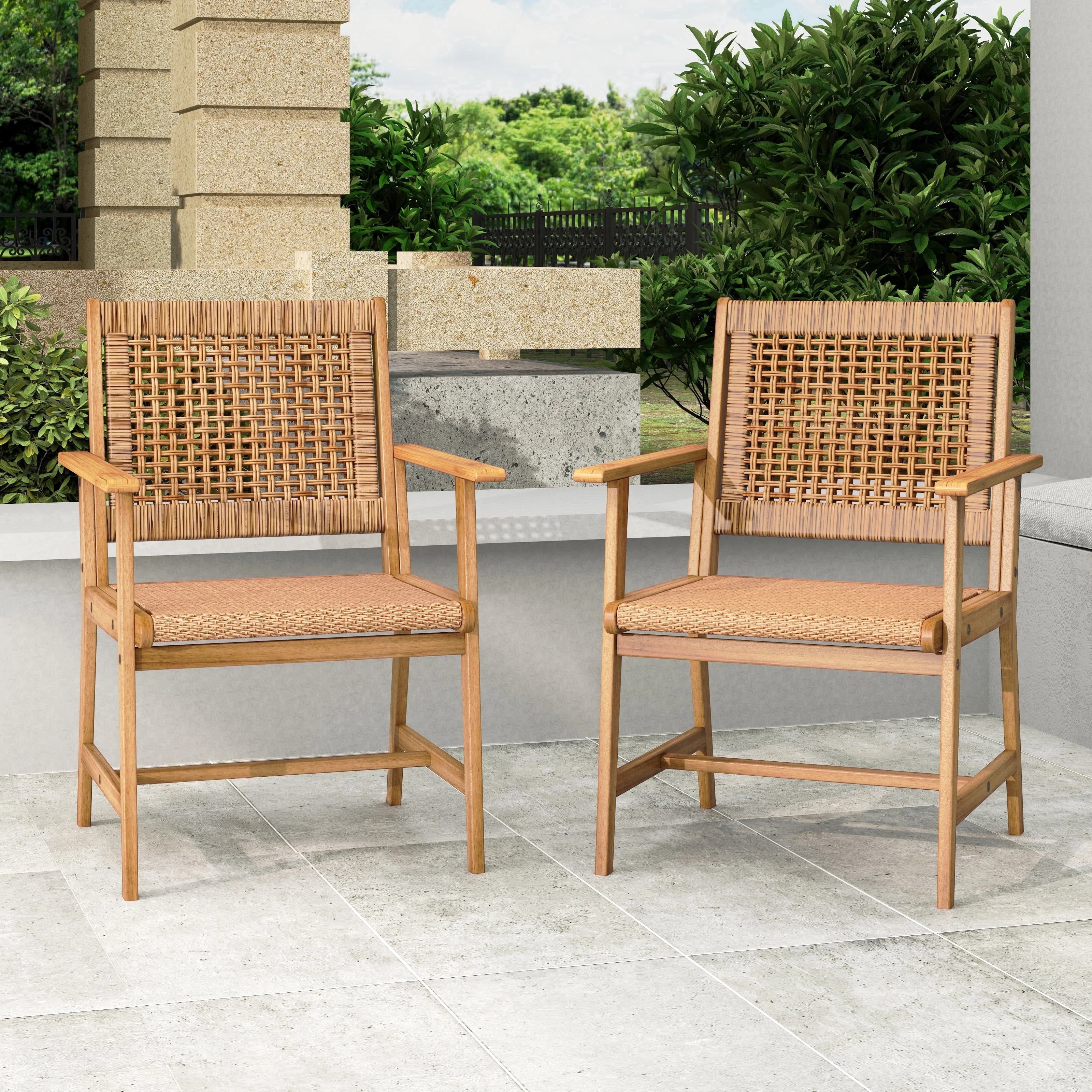 SUMMIT LIVING 2-Piece Acacia Wood Patio Dining Chairs (Weight Capacity 350 lbs) with Rattan Seat ... | Walmart (US)