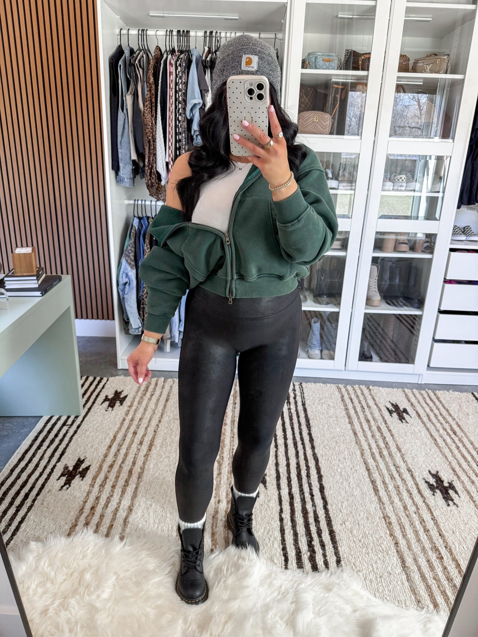 Comfy Outfit Inspo 👏🏼

Zip-Up Hoodie - xs
Tank Top - xs
Leggings - medium
Bralette - medium

Simple, comfy & edgy - sign me up! 👏🏼 I love this dark green hoodie (just ordered it in pink!) I styled it over this basic high neck tank top & finished the look with some faux leather Spanx leggings, a beanie & some docs. 🖤

#LTKshoes  

#LTKBump #LTKootd