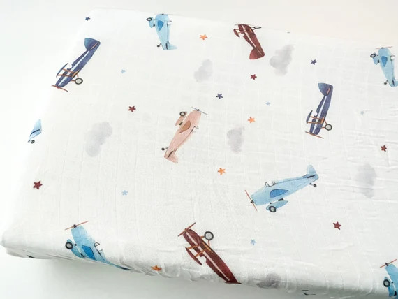 CLOSEOUT Vintage Airplane Fitted Bamboo Muslin Changing Pad | Etsy | Etsy (US)