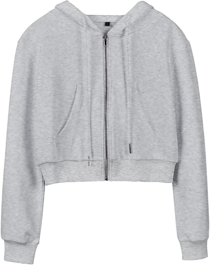 Hooever Womens Cute Workout Cropped Zip Up Drawstring Hoodie Sweatshirt Jacket | Amazon (US)