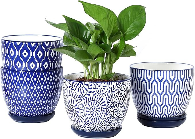 Selamica Ceramic Plant Pots, 5.6 Inch Flower Pots for Indoor Plants with Drainage Hole and Saucer... | Amazon (US)