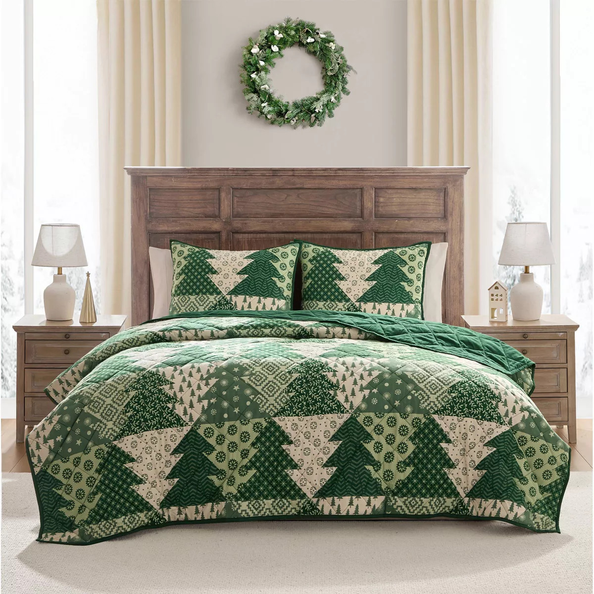 Hallmark Flannel Tree Print Quilt Set Green | Target