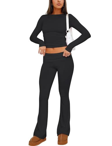 ZHENWEI Women 2 Piece Outfits Sets Cozy Lounge Sets Women Fashion 2 Piece Summer Sets Crewneck Shirts Sweatsuits Black S | Amazon (US)