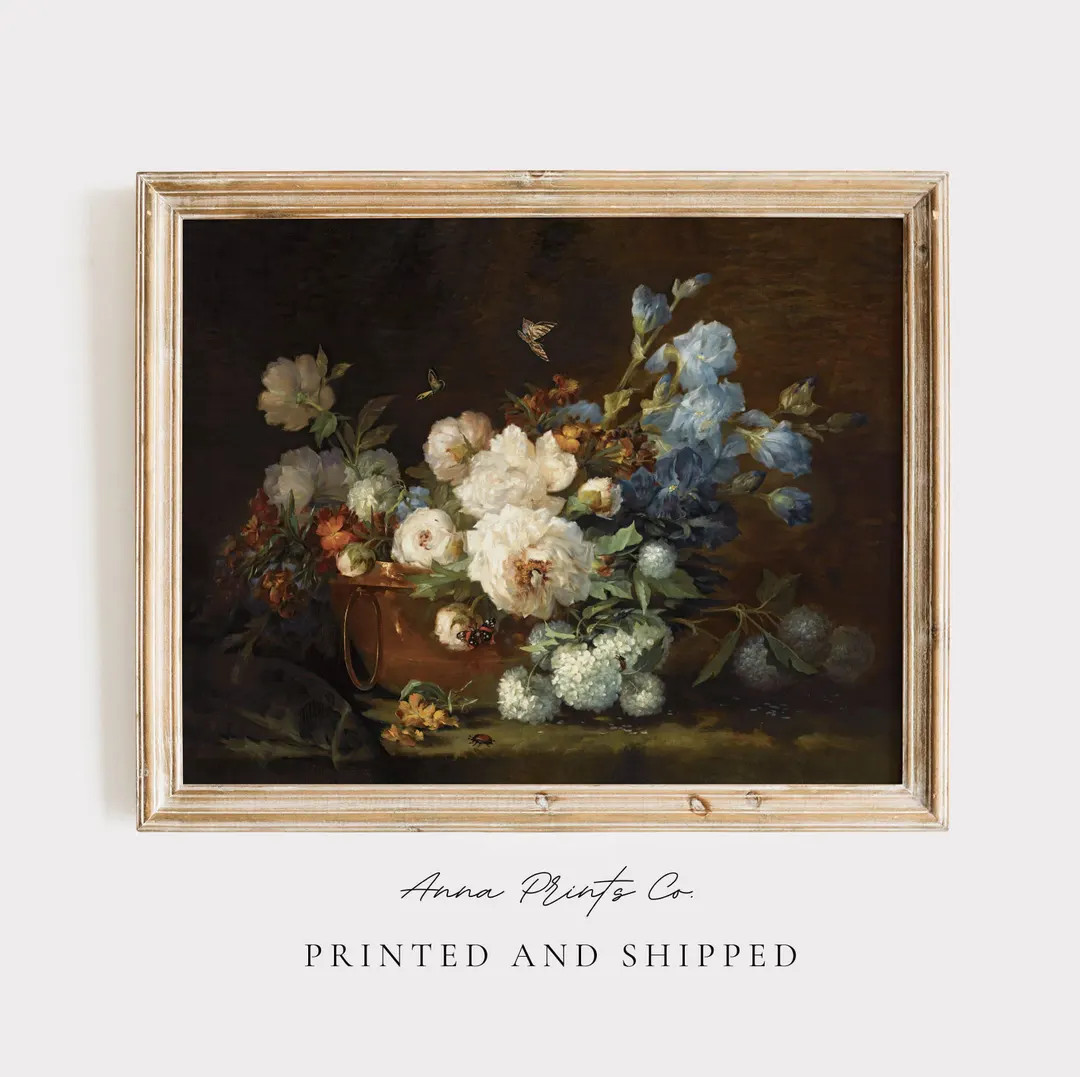 MAILED Giclée Print | Vintage Still Life With Flowers Painting | Moody Floral Artwork | Dark Aca... | Etsy (US)