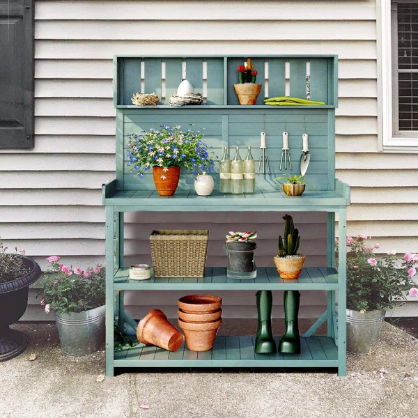 Demitrice 65"H Farmhouse Fir Potting Bench | Wayfair North America