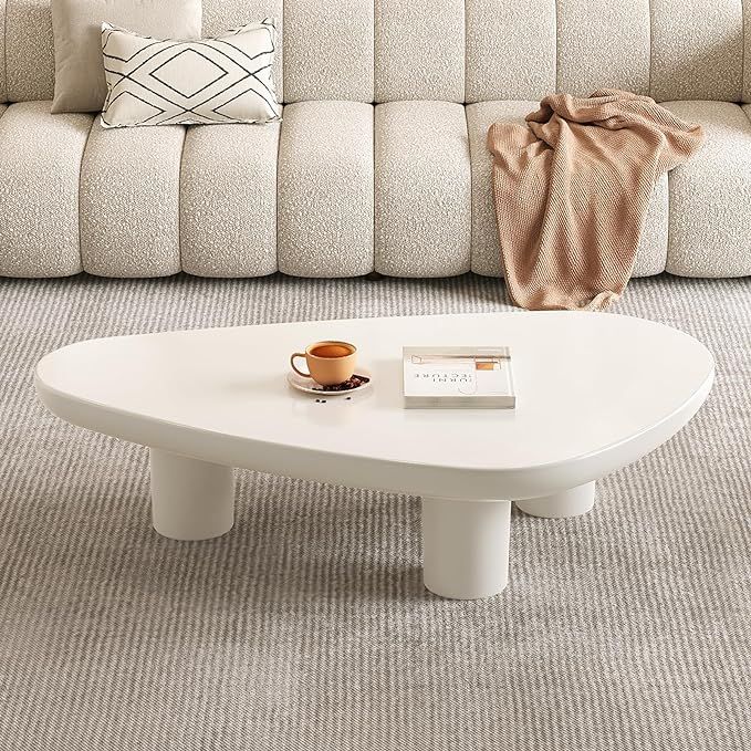 2024 Modern Coffee Tables, Egg Shaped Coffee Table, Cream Style White for Living Room Coffee Tabl... | Amazon (US)