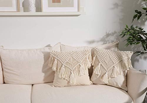 Throw Pillow Covers, Macrame Cushion Case, Woven Boho Cushion Cover for Bed Sofa Couch Bench Car ... | Amazon (US)