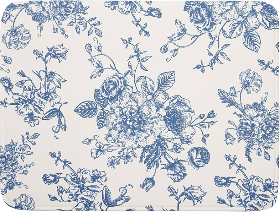 Vintage Blue Floral Dish Drying Mat for Kitchen Counter 18x24 Inch Chinoiserie Flowers Absorbent ... | Amazon (US)