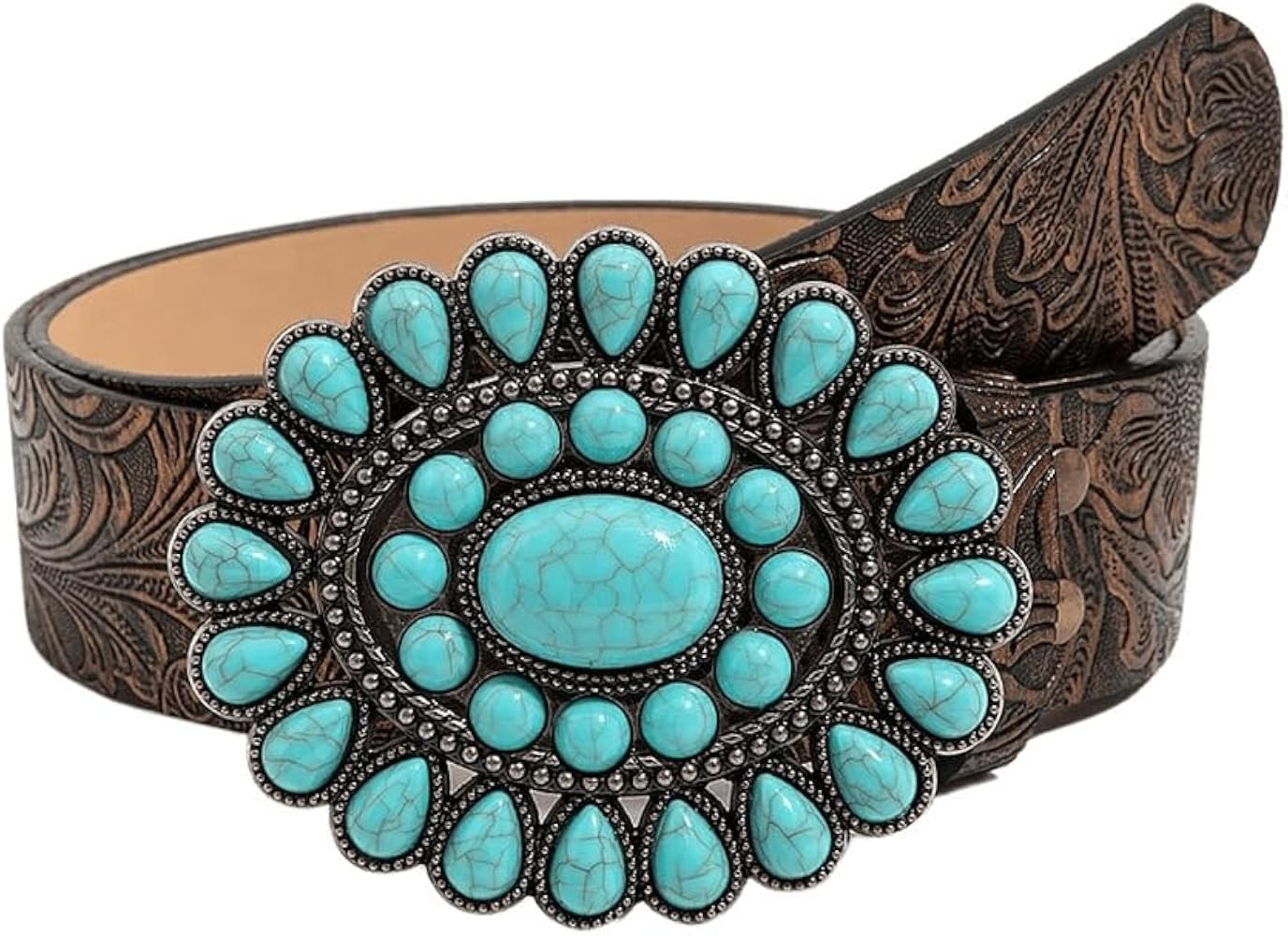 GORGLITTER Women's Turquoise Western Cowgirl Belt Leather Country Belts | Amazon (US)