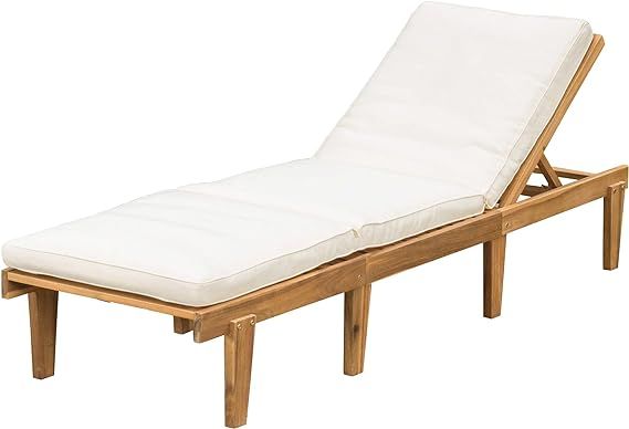 Christopher Knight Home Ariana Acacia Wood Chaise Lounge with Cushion, Teak Finish | Amazon (US)
