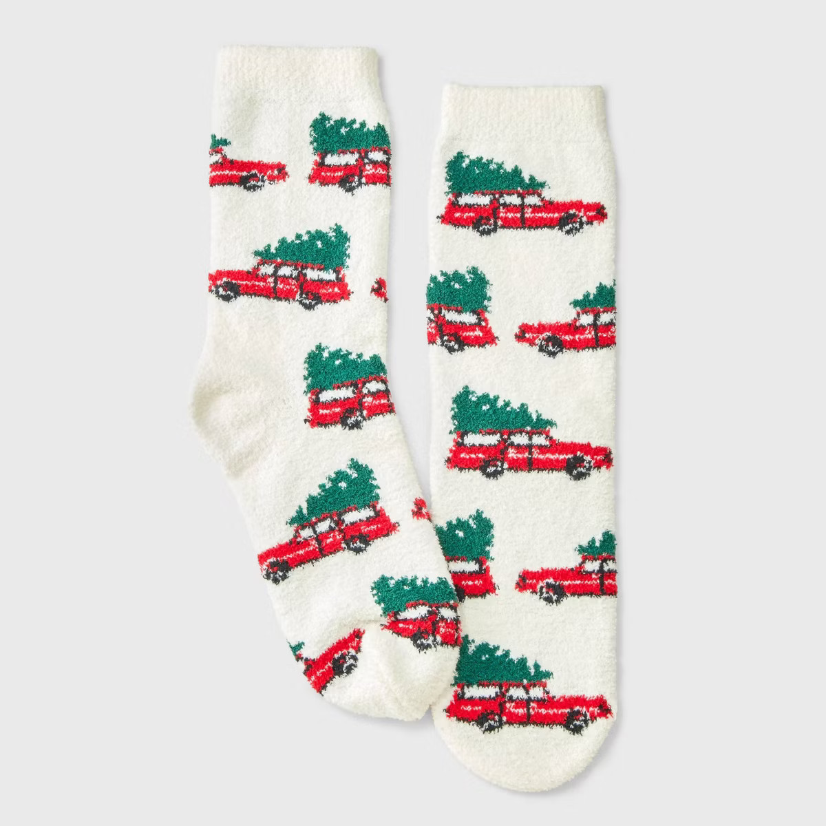 Women's Christmas Tree Shopping Cozy Crew Socks with Gift Card Holder - Wondershop™ Ivory/Red/G... | Target