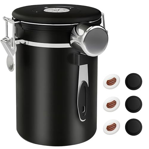 ShanSon Coffee Canister Airtight Coffee Container Stainless Steel Coffee Bean Storage Container with Scoop Coffee Canister for Beans Grounds Sugar Flour Tea Cereal,22OZ, Black | Amazon (US)