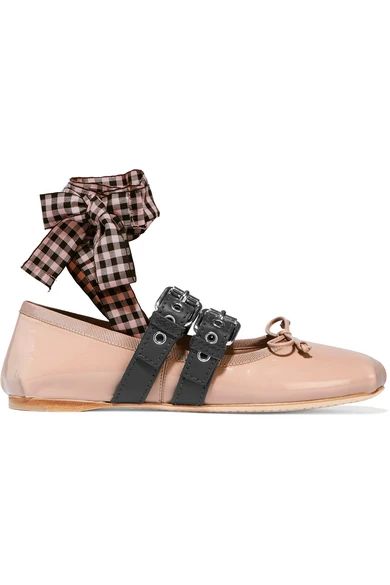 Miu Miu - Lace-up Patent-leather Ballet Flats - Blush | NET-A-PORTER (UK & EU)