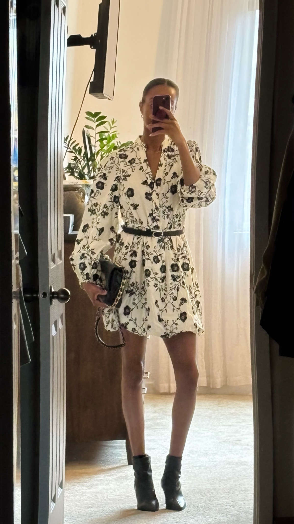 New bubble hem mini dress long sleeve pattern dress wearing size small