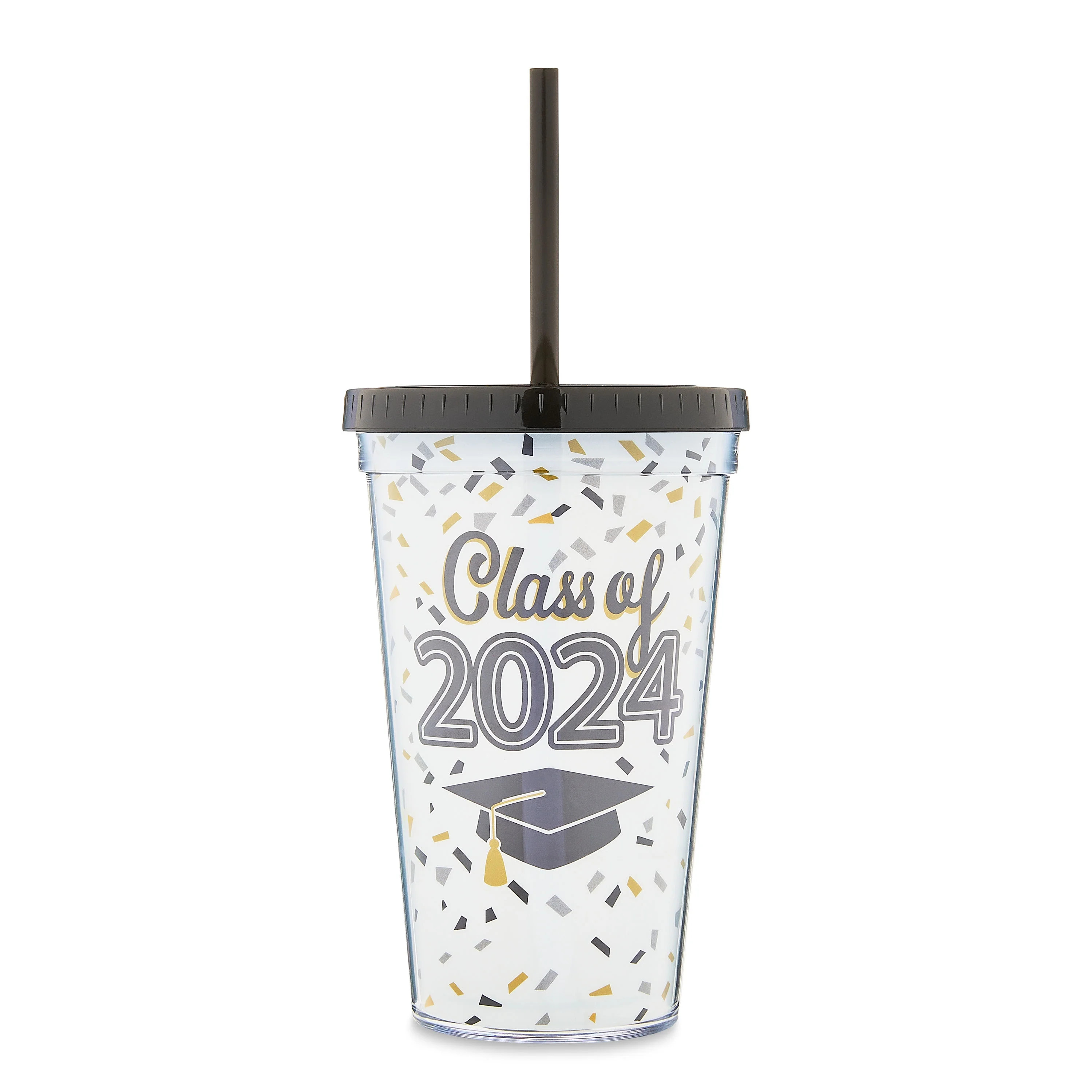 Graduation 2024 Gold Foil Double Wall Plastic Tumbler with Lid & Straw, 18 oz, by Way To Celebrat... | Walmart (US)