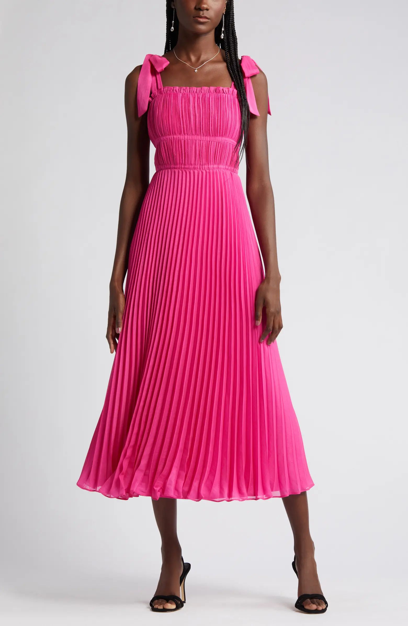 Bianca Pleated Organza Midi Dress | Nordstrom