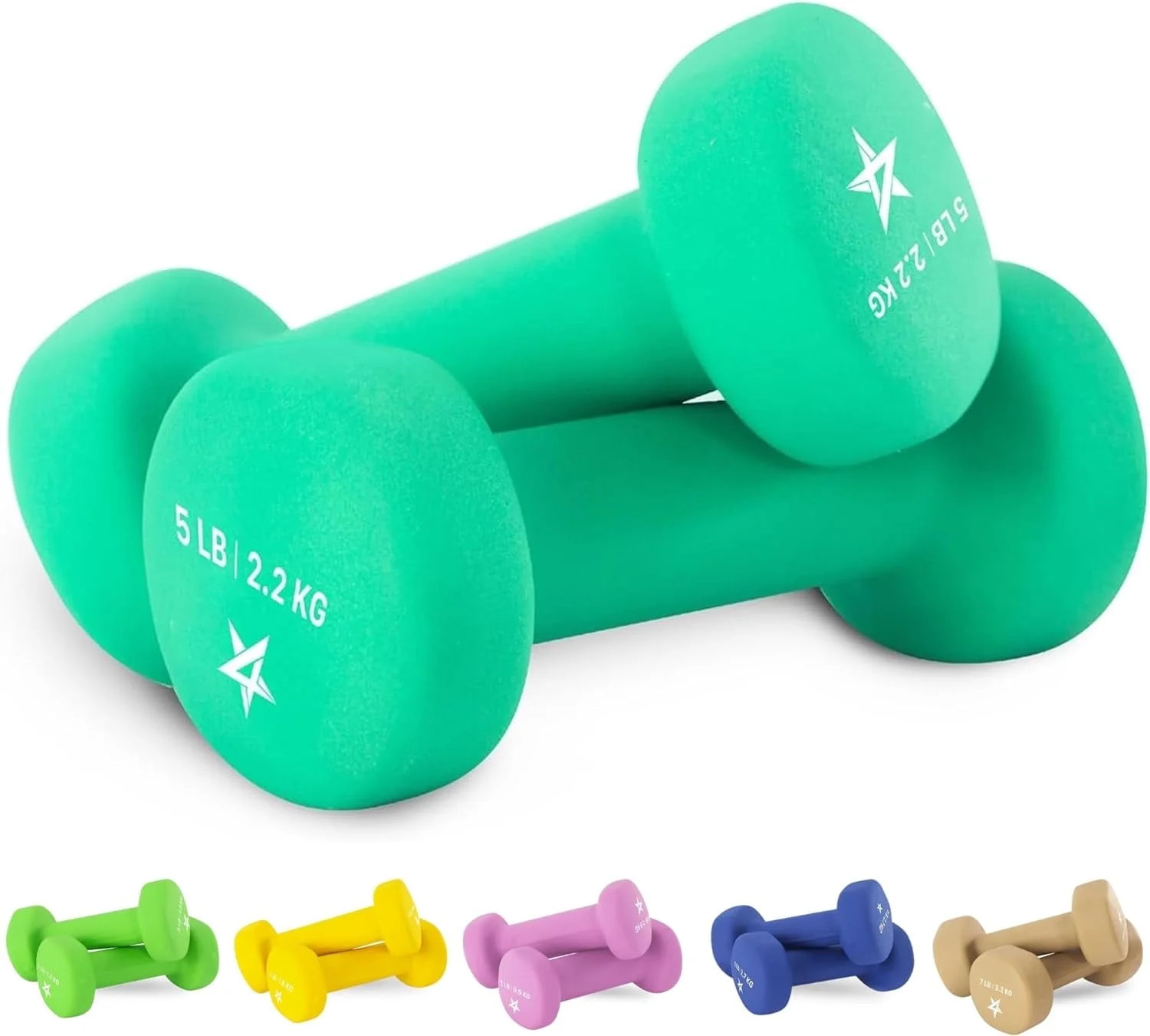 Yes4All Neoprene Coated Dumbbell for Women, 5lbs 2 Pair (Dark Green) | Walmart (US)
