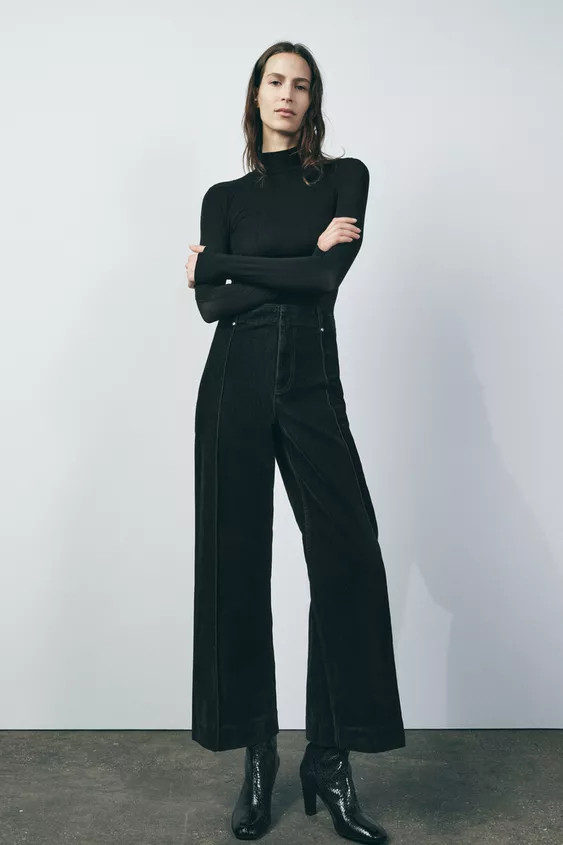 HIGH WAIST WIDE LEG FLOCKED JEANS ZW COLLECTION | Zara US