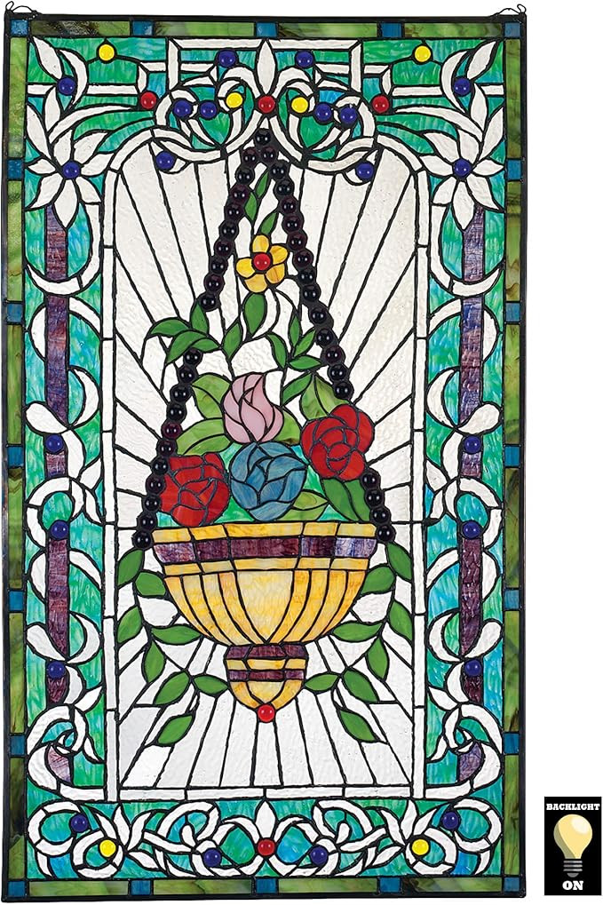 Stained Glass Panel - Le Fenetre des Fleurs (Window of Flowers) Stained Glass Window Hangings - W... | Amazon (US)