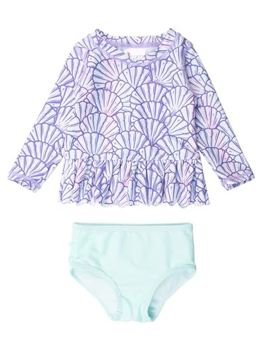 RuffleButts Baby/Toddler Girls Scalloped Long Sleeve Rash Guard 2-Piece UPF50+ Sun Protected Swim... | Amazon (US)
