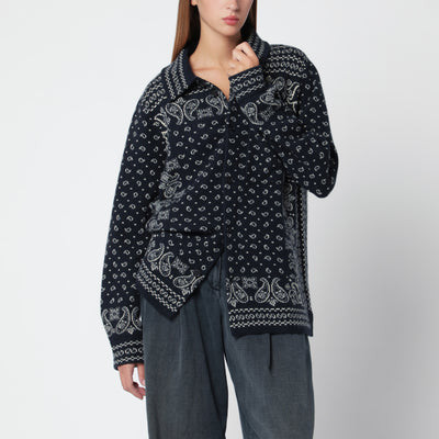 Midnight blue Wild Rag shirt-style cardigan in cashmere | The Double F